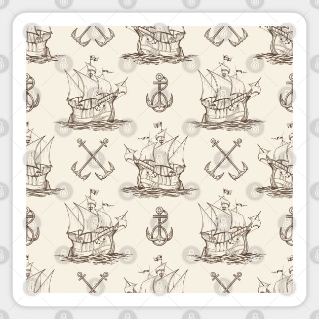 Sailship and Anchor Seamless pattern Sticker by devaleta